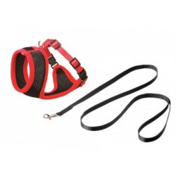 Harnais chat noir et rouge + laisse noire KARLIE