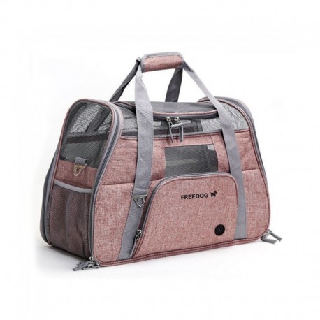 SAC DE TRANSPORT pour chien et chat CROSSWORLD couleur marron rosé FREEDOG-DOGFRENCHTOUCH