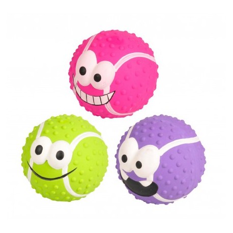 Balle SMILEY en latex de 7 cm pour chien FLAMINGO