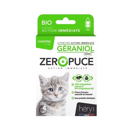 Pipettes antiparasitaires au Géraniol Bio pour Chatons ZERO PUCE HERY