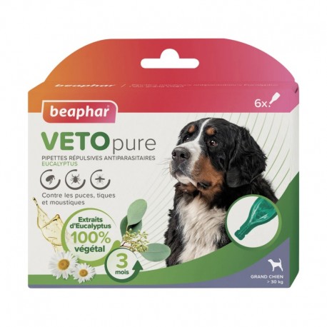 6 pipettes antiparasitaires pour chien de + de 30 kg VETOPURE BEAPHAR