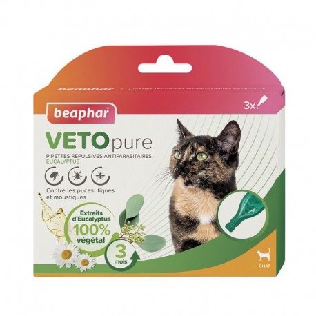 3 pipettes antiparasitaires pour chat VETOPURE BEAPHAR