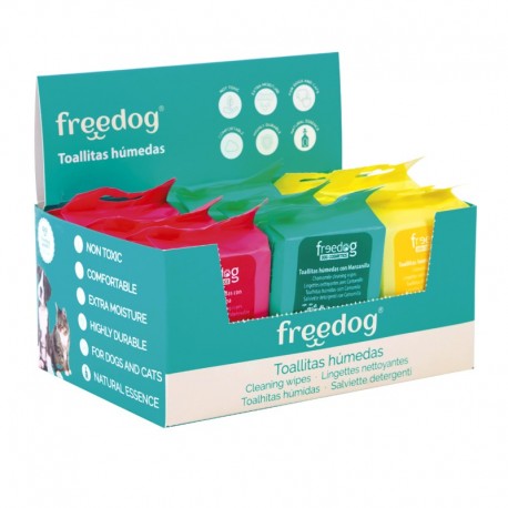 Présentoir de lingettes parfumées pour l'hygiène des chiens et chats FREEDOG