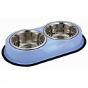 GAMELLE DOUBLE pour chien support antidérapant inox couleur AZUR VIVOG-DOGFRENCHTOUCH