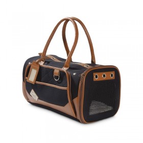 SAC DE TRANSPORT pour chien TRANSAT couleur noir et camel BOBBY-DOGFRENCHTOUCH