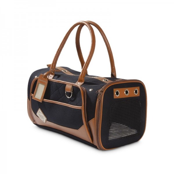 SAC DE TRANSPORT pour chien TRANSAT couleur noir et camel BOBBY-DOGFRENCHTOUCH