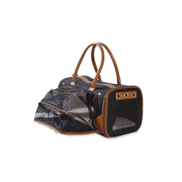 SAC DE TRANSPORT pour chien TRANSAT couleur noir et camel BOBBY-DOGFRENCHTOUCH