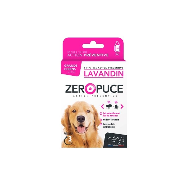 PIPETTES ANTIPARASITAIRES LOT DE 6 pour grand chien au Lavandin ZERO PUCE HERY-DOGFRENCHTOUCH