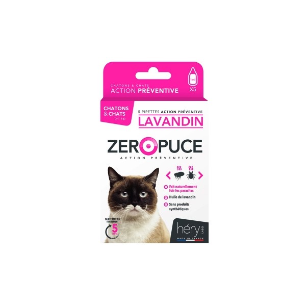 PIPETTES ANTIPARASITAIRES LOT DE 6 pour chaton et chat au lavandin ZERO PUCE HERY-DOGFRENCHTOUCH