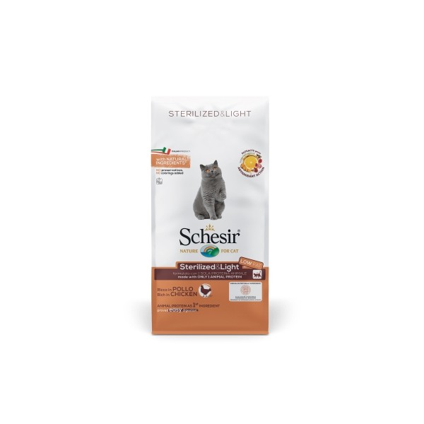 Croquettes pour chat au poulet STERILISE LIGHT 12 kg SCHESIR