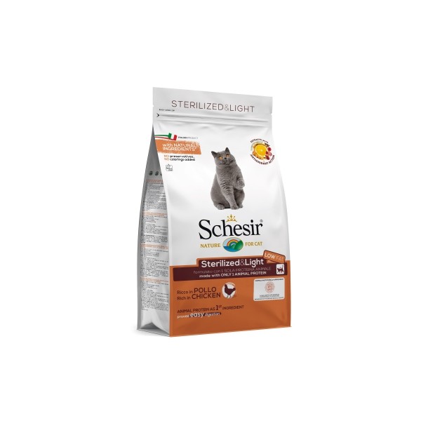 Croquettes pour chat au poulet STERILISE LIGHT 1,5 kg SCHESIR