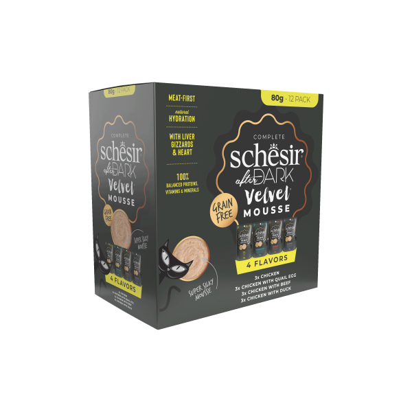 Pack Mousse pour chat 4 saveurs 80gx12 AFTER DARK SCHESIR