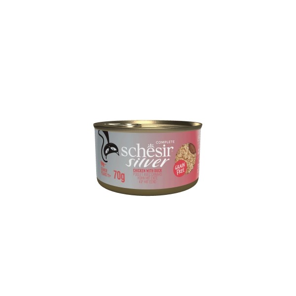 Mousse & Filets pour chat senior poulet et foie de canard 70gx12 SILVER SCHESIR