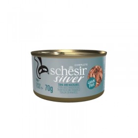 Patée pour chat senior Filets de thon et maquereaux en bouillon 70gx12 SILVER SCHESIR