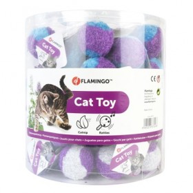 JOUET pour chat PETITE BALLE DE TENNIS PELUCHE avec HERBE A CHAT FLAMINGO-DOGFRENCHTOUCH