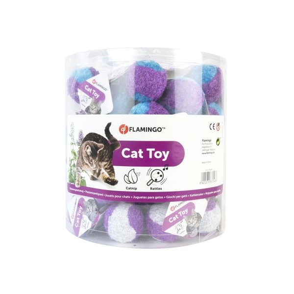 JOUET pour chat PETITE BALLE DE TENNIS peluche avec herbe à chat FLAMINGO