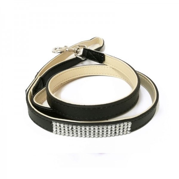 LAISSE EN CUIR AVEC STRASS pour chien couleur noir CAMON-DOGFRENCHTOUCH