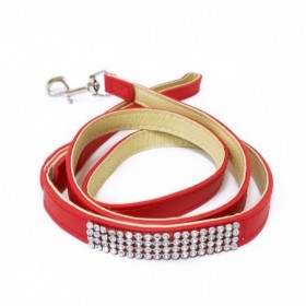 LAISSE EN CUIR AVEC STRASS pour chien couleur rouge CAMON-DOGFRENCHTOUCH