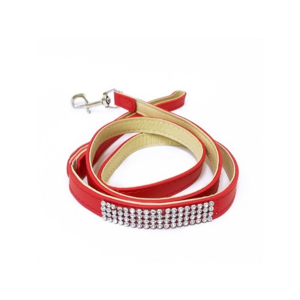 LAISSE EN CUIR AVEC STRASS pour chien couleur rouge CAMON-DOGFRENCHTOUCH