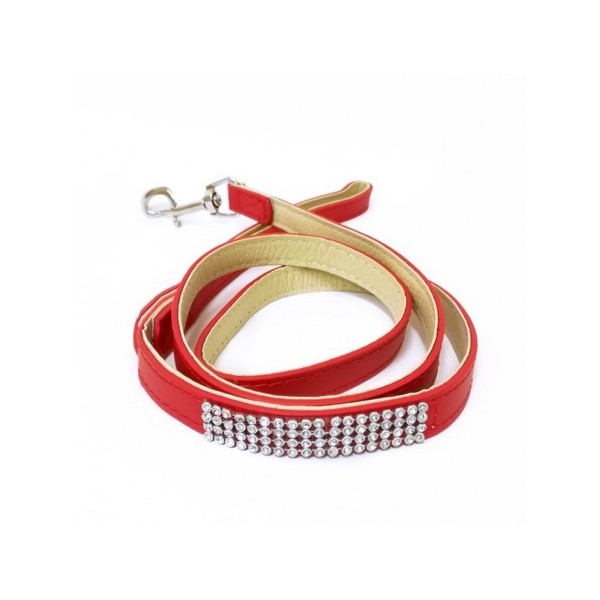 Laisse pour chien cuir rouge strass Camon