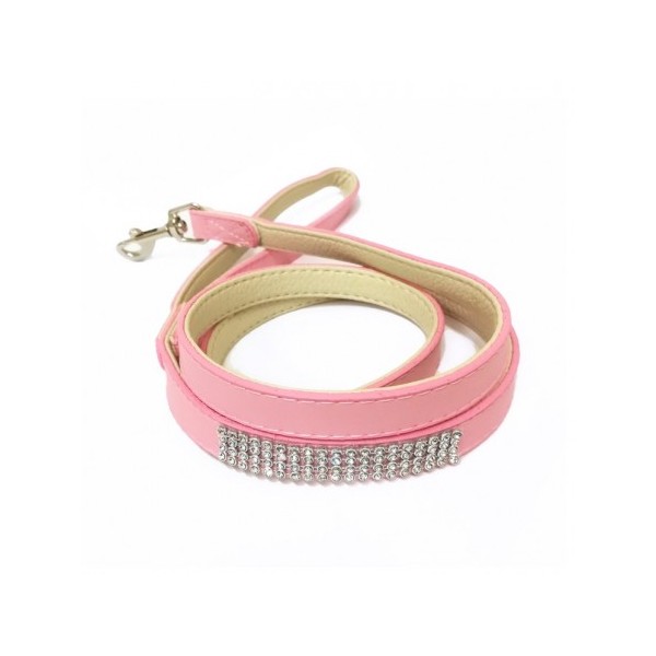 Laisse pour chien en cuir rose avec strass CAMON