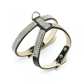 HARNAIS EN CUIR pour chien DOUBLE REGLAGE couleur noir avec strass CAMON-DOGFRENCHTOUCH
