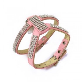 HARNAIS EN CUIR pour chien DOUBLE REGLAGE couleur rose avec strass CAMON-DOGFRENCHTOUCH