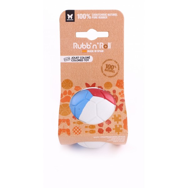 JOUET pour chien RUBB'N'COLOR BALLE BLEU BLANC ROUGE RUBB'N'ROLL