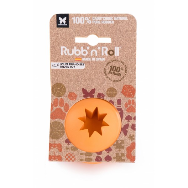 Jouet pour chien balle distributeur friandises orange 7 cm RUBB'N'ROLL