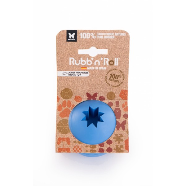 JOUET pour chien RUBB'N'TREATS BALLE distributeur friandises bleu 7 cm RUBB'N'ROLL