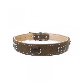 COLLIER EN CUIR pour chien TIMBER couleur marron décor Os CAMON-DOGFRENCHTOUCH
