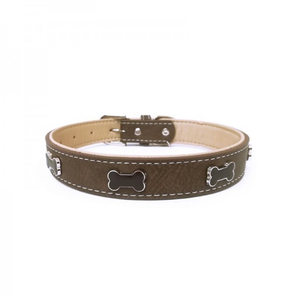 COLLIER EN CUIR pour chien TIMBER couleur marron décor Os CAMON-DOGFRENCHTOUCH
