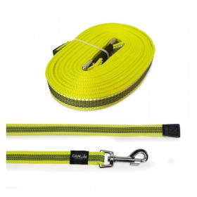 LONGE PLATE pour chien nylon couleur jaune REFLECHISSANT CAMON-DOGFRENCHTOUCH