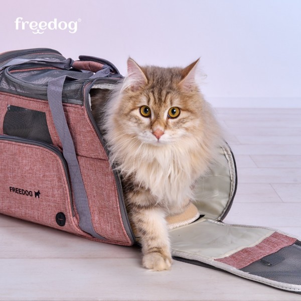 SAC DE TRANSPORT pour chien et chat CROSSWORLD couleur marron rosé FREEDOG-DOGFRENCHTOUCH