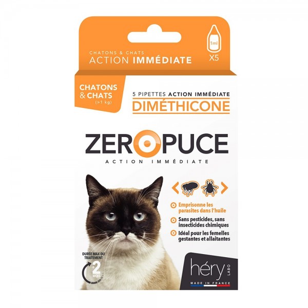 PIPETTES ANTIPARASITAIRES LOT DE 6 pour chaton et chat au Diméthicone ZERO PUCE HERY-DOGFRENCHTOUCH