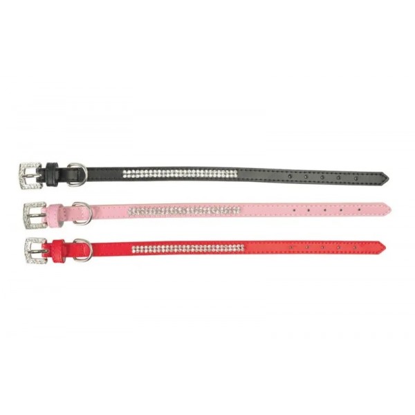 COLLIER EN CUIR pour chien noir avec strass CAMON