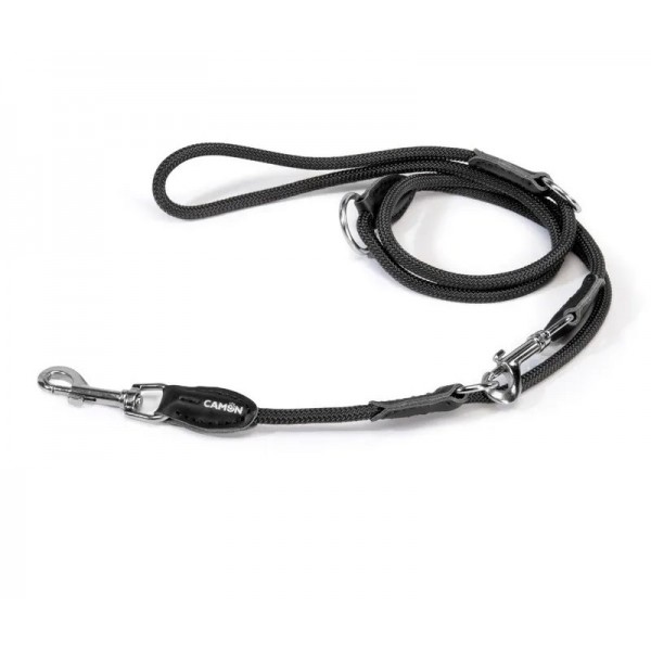 LAISSE DE DRESSAGE MULTIPOSITIONS pour chien en nylon rond couleur noir CAMON-DOGFRENCHTOUCH